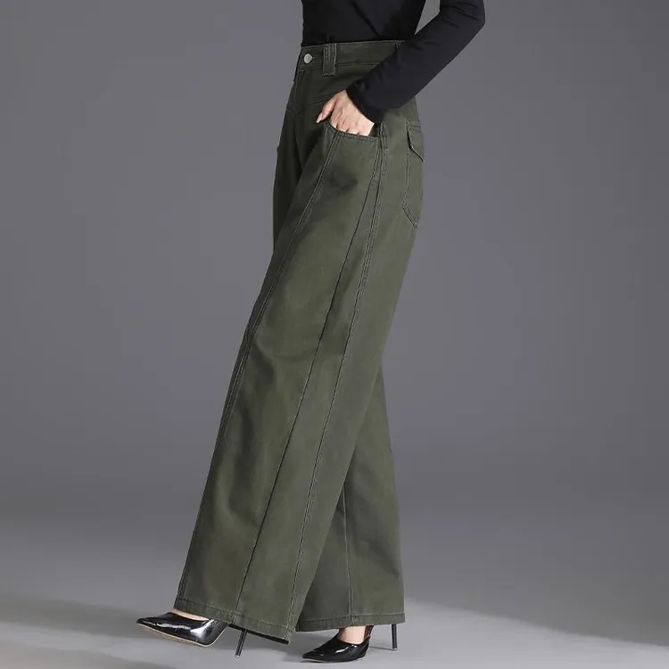 军绿色哈伦老爹直筒休闲裤女秋冬新款高腰宽松显瘦时尚阔腿灯笼女