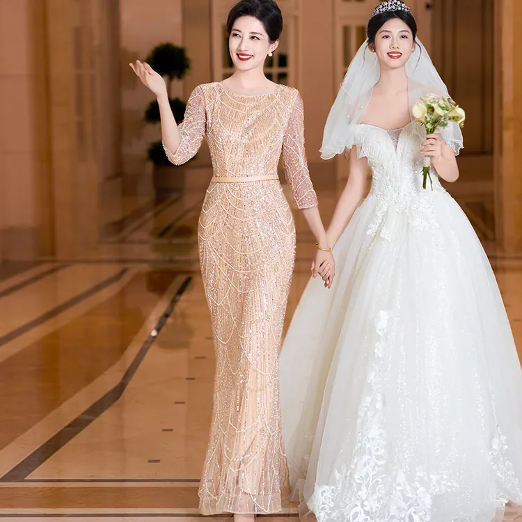 5976喜妈妈高端婚宴礼服轻奢高级感主持人演出年会走秀绝美晚礼服