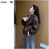 chen·陳新款【小立领】拉链加绒保暖皮衣