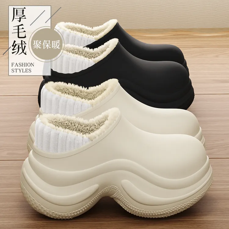 厚底棉拖鞋女士冬季2025新款时尚加绒加厚保暖包跟防水棉鞋女外穿