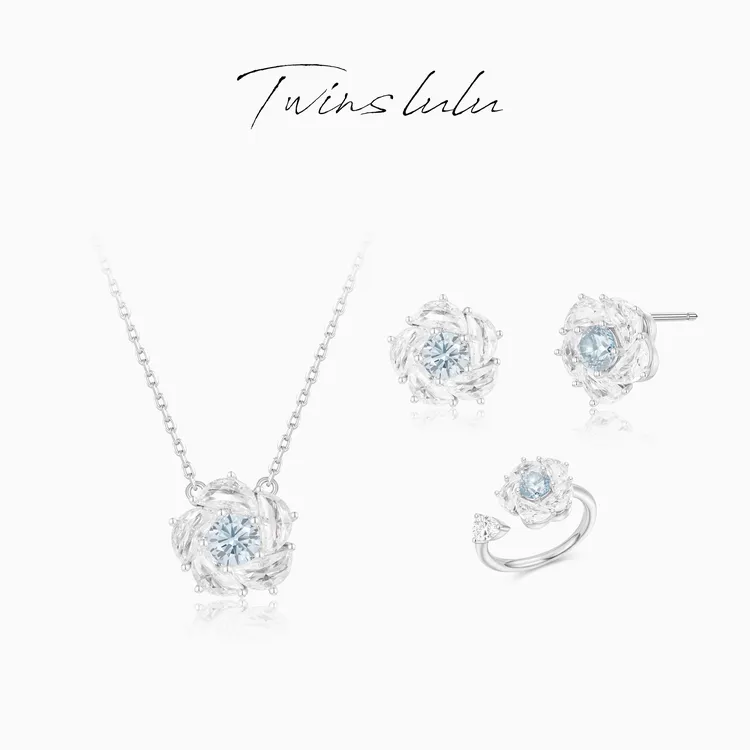 TWINSLULU流光风时尚简约氛围感山茶花耳环项链戒指TSJ7965
