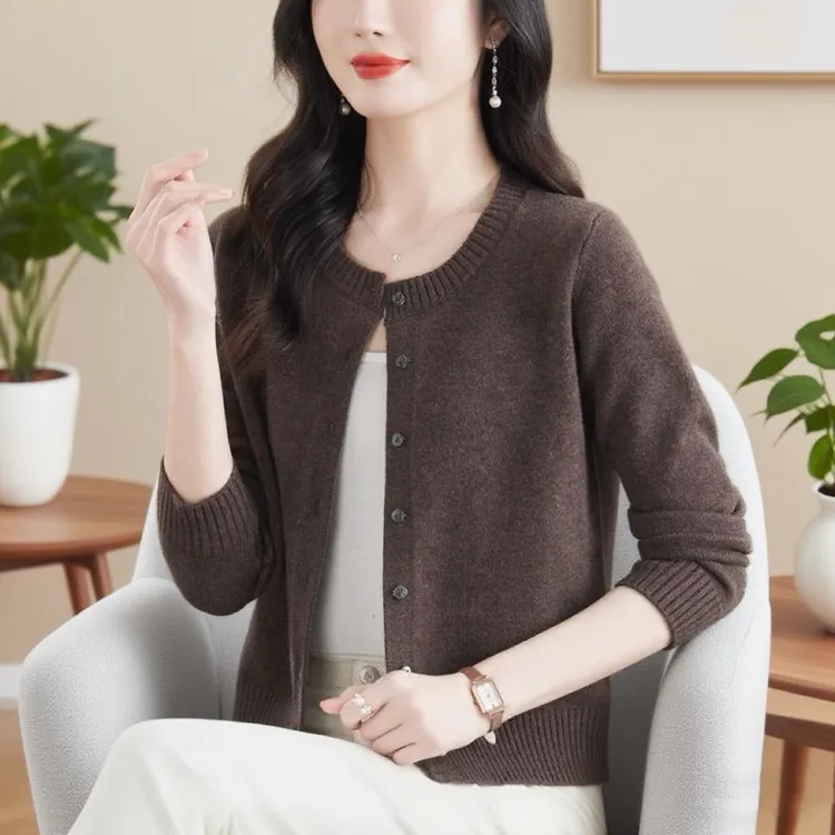 羊绒开衫女毛衣外套羊毛新款圆领短款小个子针织秋冬专柜正品