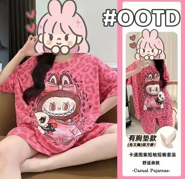 【带胸垫】牛奶棉夏季睡衣女2025爆款新款外穿女士短袖短裤家居服01