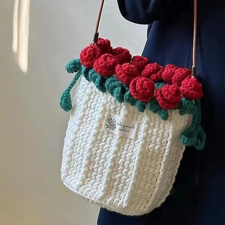 玫瑰花包包手工编织diy钩织材料包针织自制七夕情人节礼物送女友