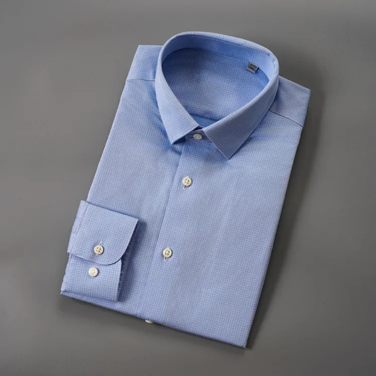 蓝色（千鸟格）长袖74棉DP成衣免烫四季百搭长袖衬衣商务衬衣剪标