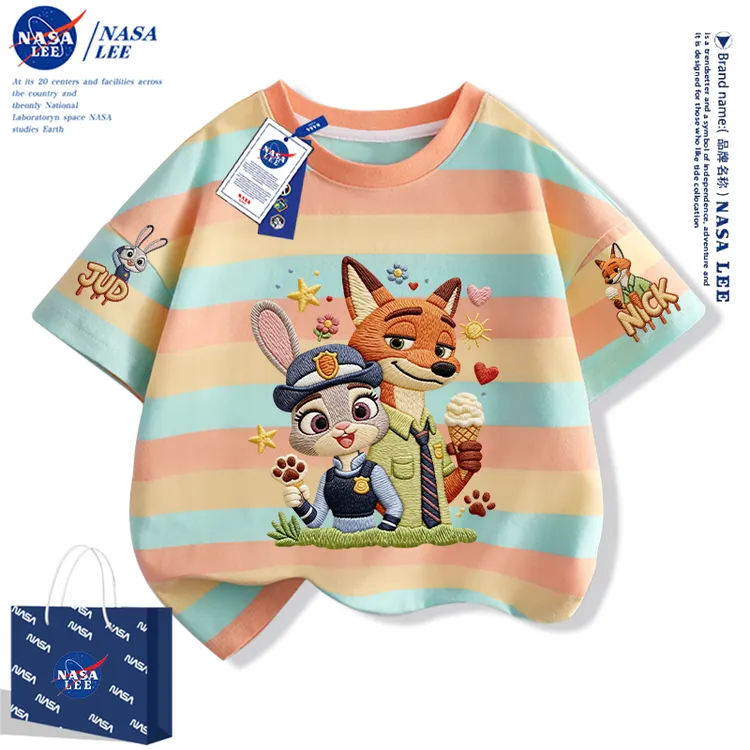 NASA儿童短袖T恤2026新款疯狂动物城服装男童女童纯棉夏季半袖