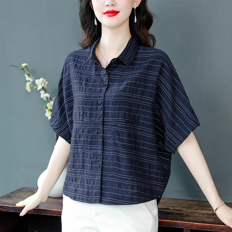 LOzP韩版休闲百搭短袖衬衫女2025夏季新款宽松休闲蝙蝠袖洋气上衣