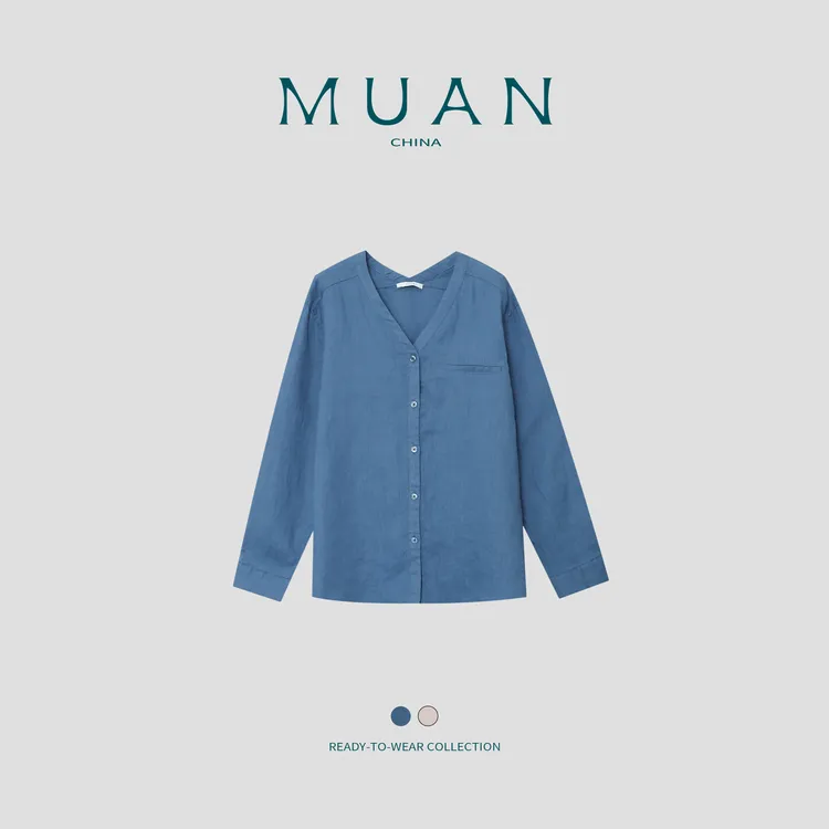 木岸:《彩云之南衬衫》MUAN定制100亚麻高级宽松衬衫上衣女DS-9323