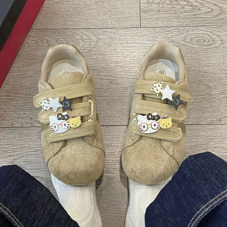 小众原创魔术贴帆布鞋女2025年秋季新款魔术贴小白鞋一脚蹬懒人鞋