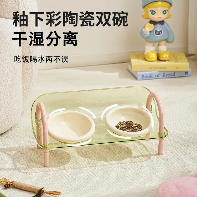 猫碗狗碗宠物双碗食盆多巴胺狗盆猫咪水碗陶瓷防漏食可放置可水洗