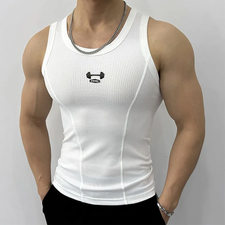 运动背心男弹力紧身衣无袖条纹质感修身坎肩跑步健身训练服打底衫