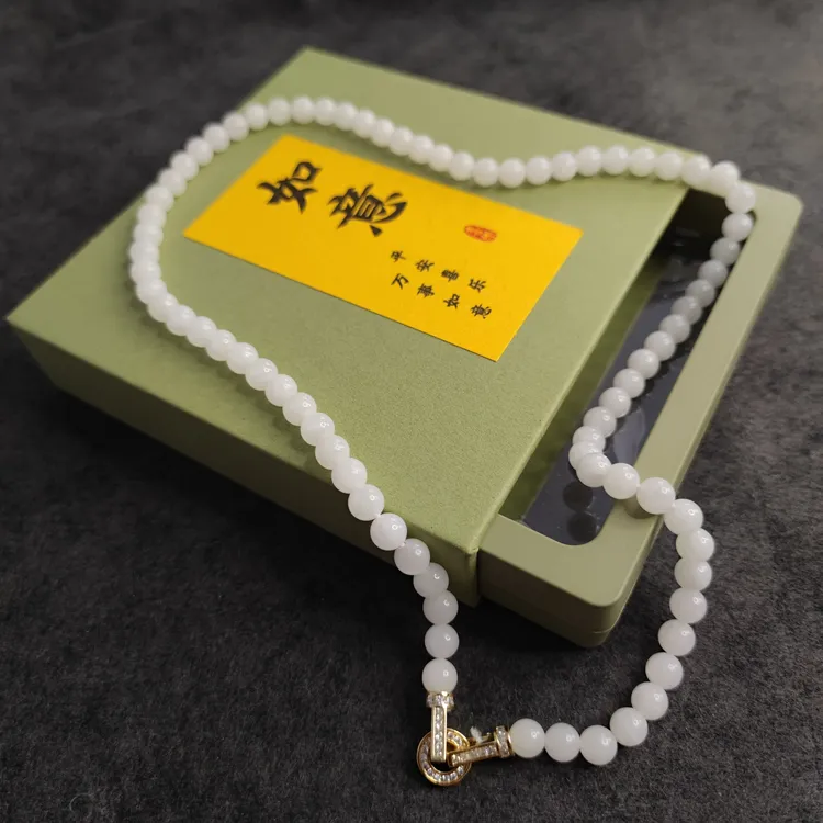 和田玉冰脂白玉6mm项链法式气质百搭