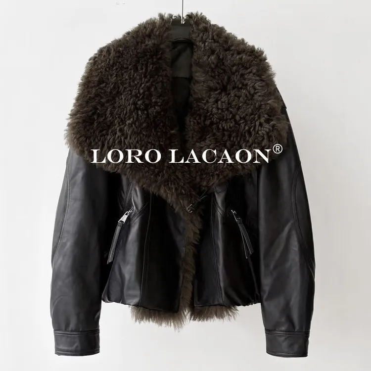 以赛亚 暖绒相伴 冬季外套托卡大毛领绵羊皮真皮白鹅绒皮衣 2583