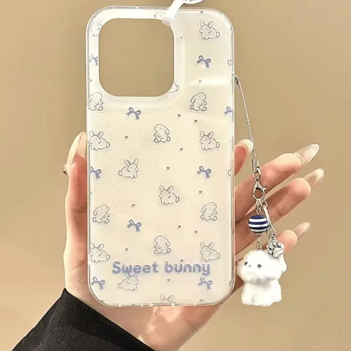 韩风线条兔子适用苹果16promax手机壳iPhone15新款14防摔个性简约