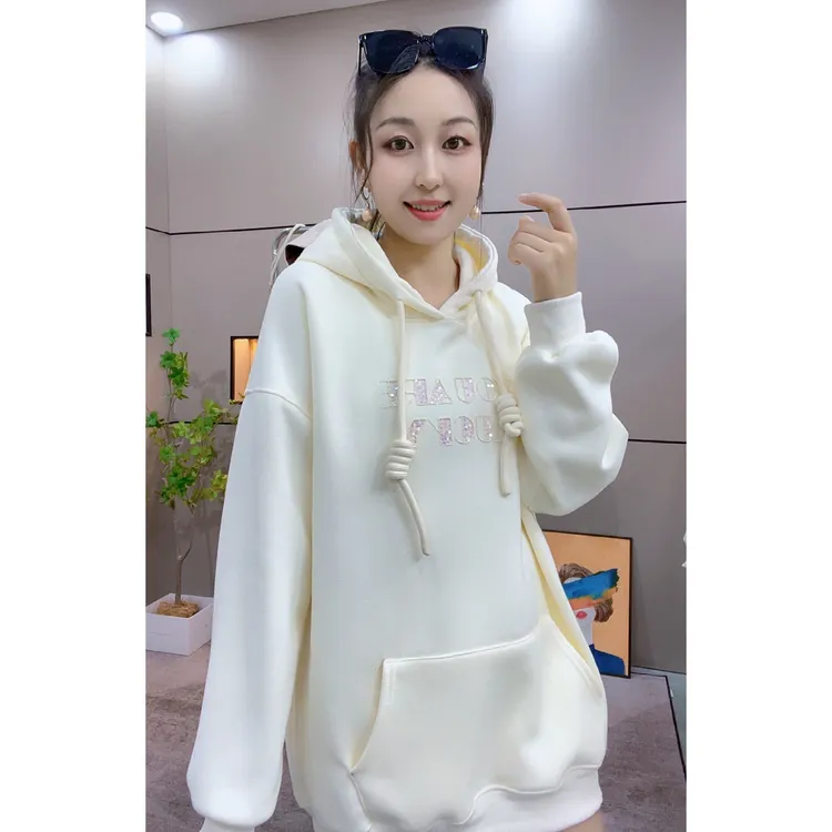 【亮片字母】秋冬宽松大版遮屁股上衣连帽卫衣加厚慵懒风外套女