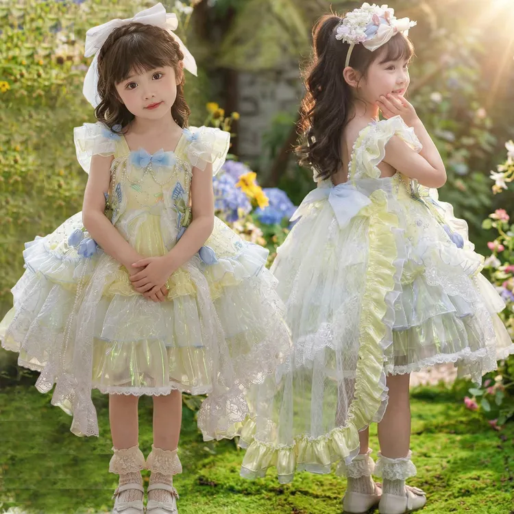 女童洛丽塔公主裙无袖吊带裙立体花朵连衣裙花仙子夏装生日礼服