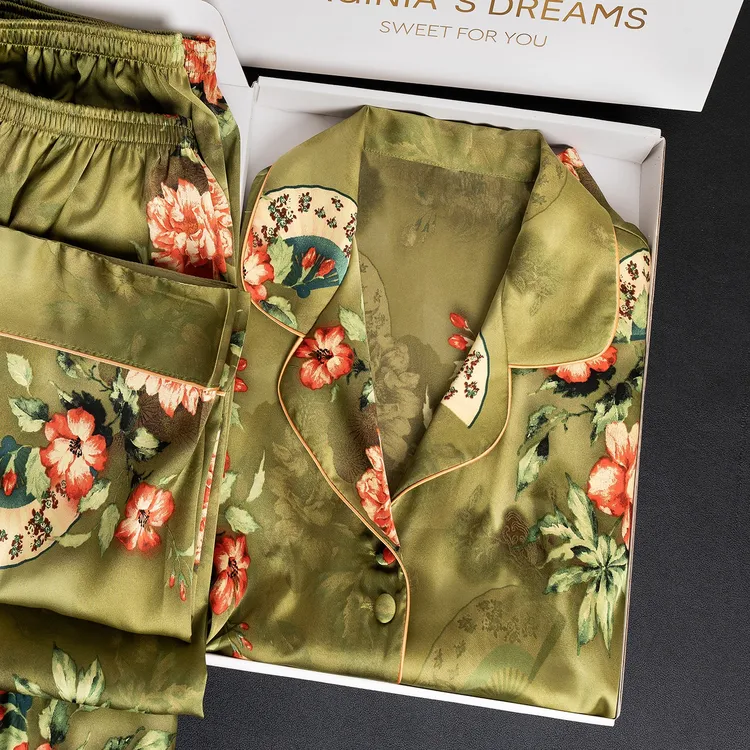 达芬奇密码【绿萝香扇】2025夏季新款三件套家居服睡衣套装宽松