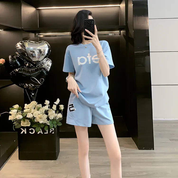 夏季新款网红oversize风短袖T恤宽松短裤韩版时尚休闲运动套装女