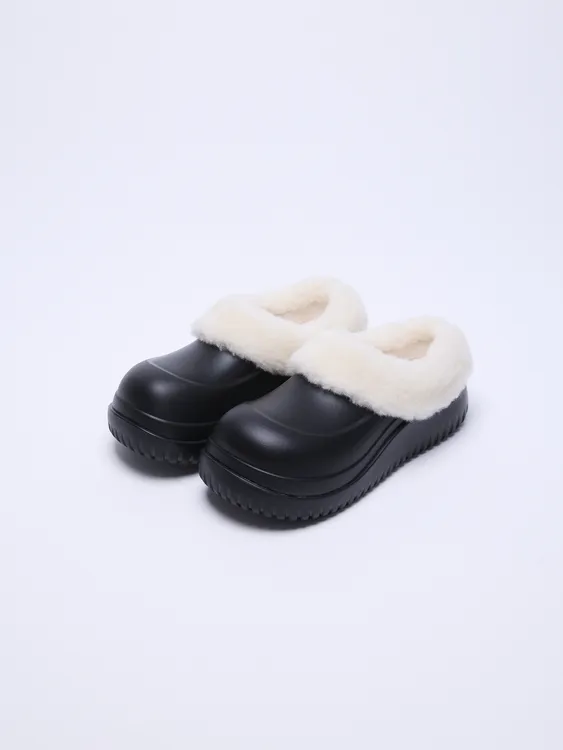 【XBOSS】冬季新款一脚蹬防水时尚极简加厚羊毛增高包头拖雪地靴女