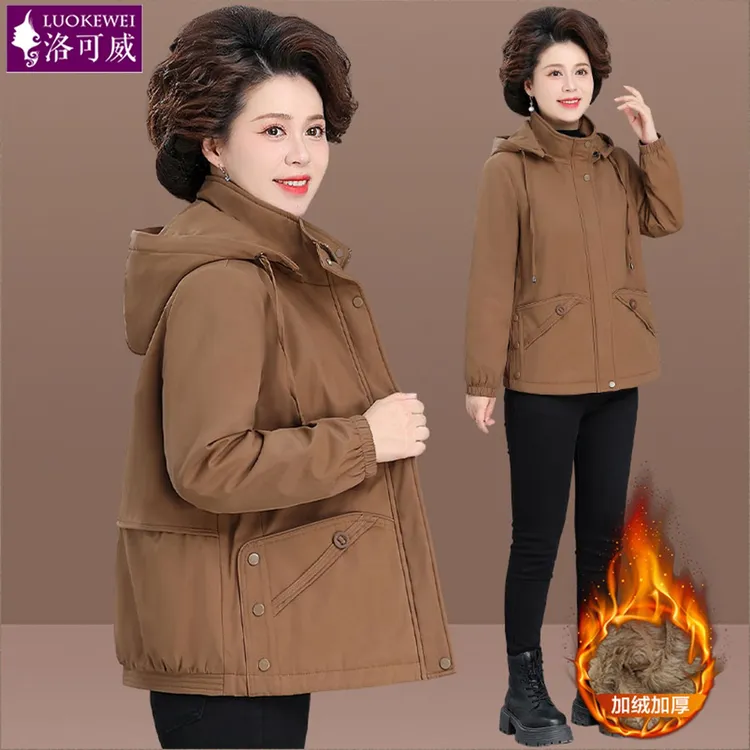 中年妈妈冬装加绒外套2025新款50多岁小个子中老年女秋冬加厚棉服