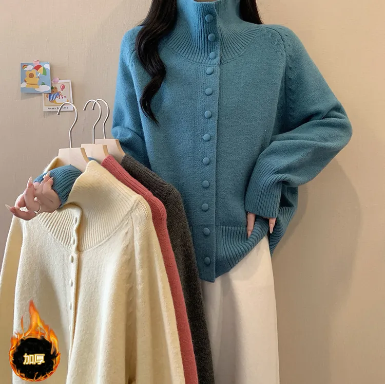 【wy】2025大码女装秋冬新款慵懒风高领针织衫加厚保暖毛衣 3052