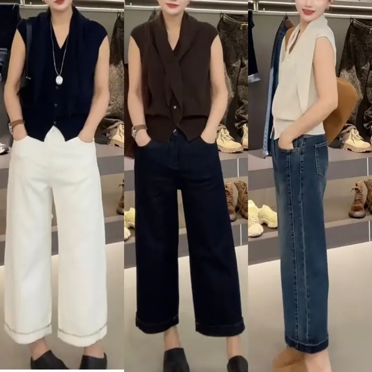 秋季新款洋气时尚刺绣直筒牛仔裤大码女装梨型身材显瘦九分法棍裤