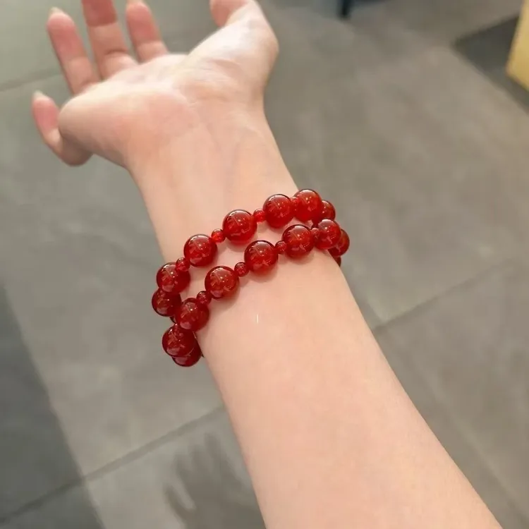 【许我耀眼】天然高品质手链女串珠红色显白红玛瑙双圈本命年手链