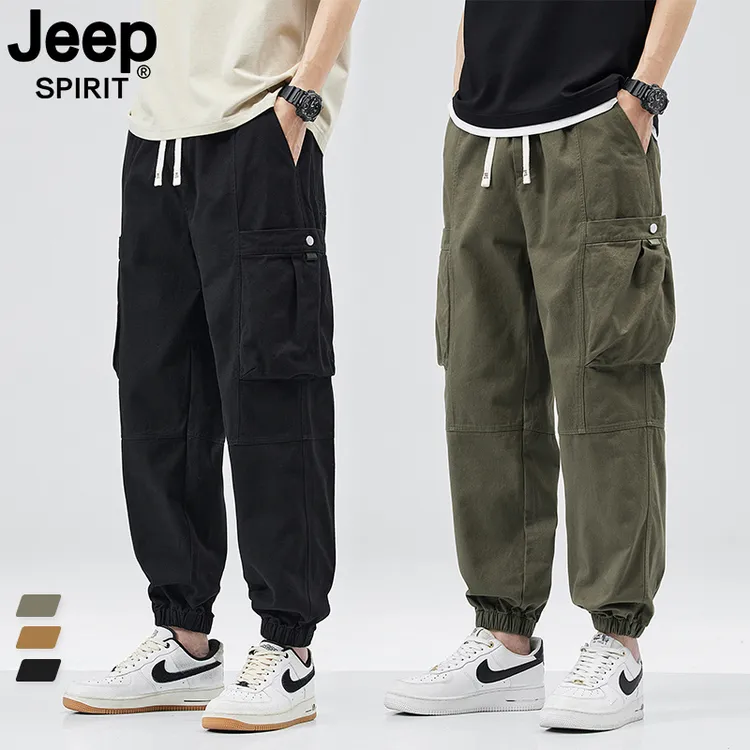 JEEP美式复古纯棉工装裤男士秋季新款多口袋束脚裤子宽松休闲长裤