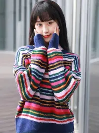 【商场同款】2025秋季新款宽松彩套头虹条纹长袖针织毛衣女5399458