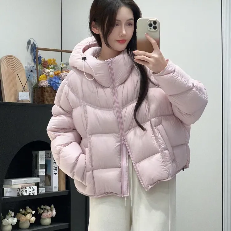 商场同款泡芙连帽羽绒服女短款2025冬季新款超好看的90白鸭绒外套
