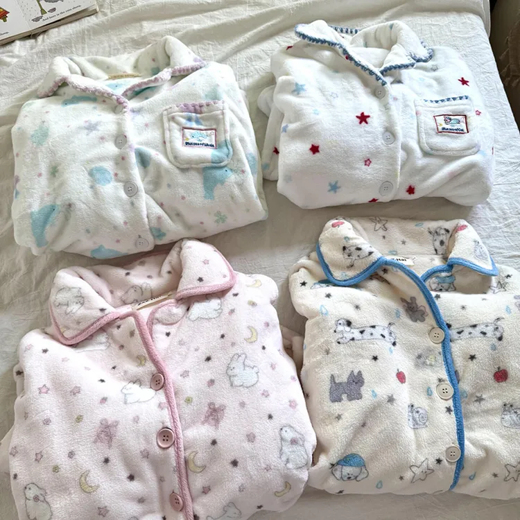 侘町2025新款星星水母法兰绒秋冬睡衣女长袖保暖可外穿家居服套装