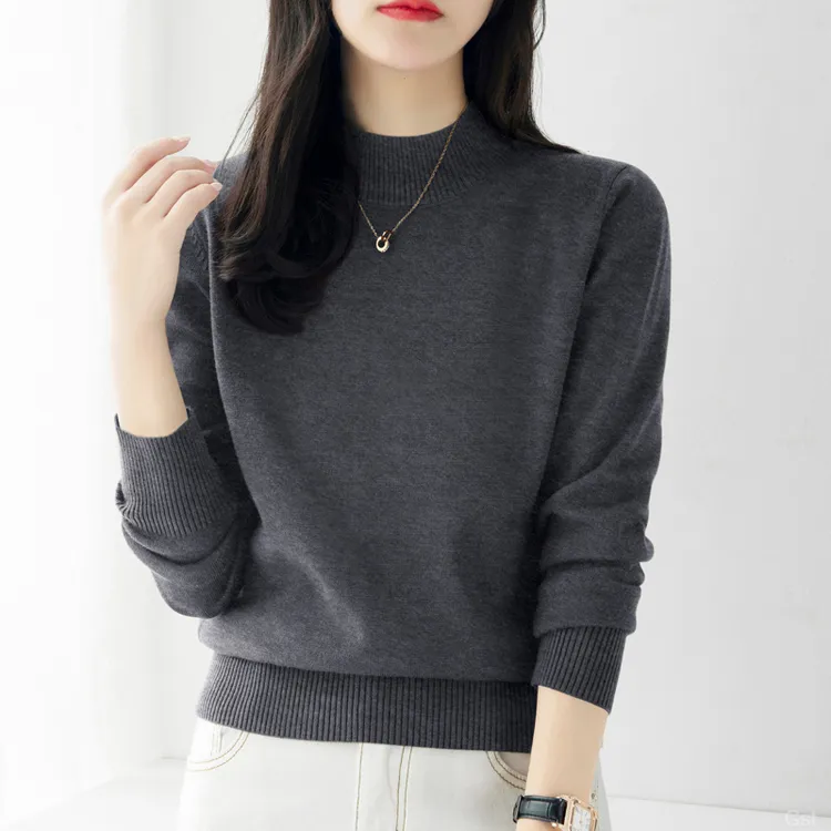 新款深灰色长袖气质羊毛打底上衣冬季内搭修身显瘦半高领毛衣