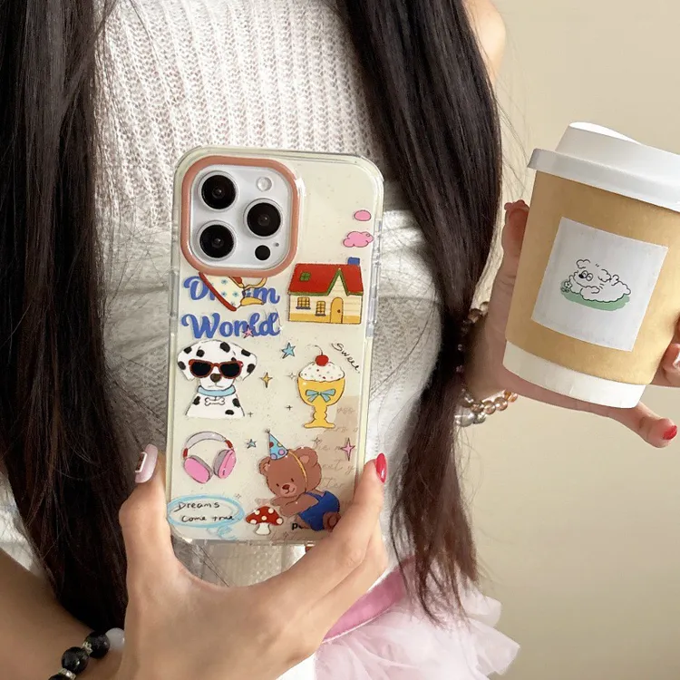 可爱墨镜斑点狗狗小熊适用iphone16Promax苹果15手机壳14双层13女