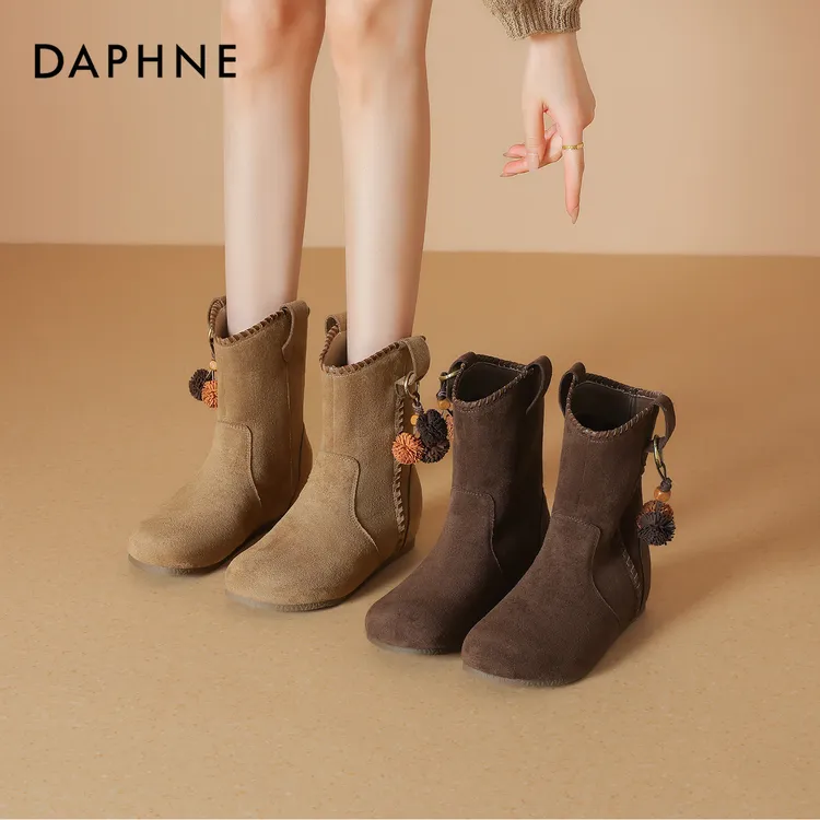 Daphne/达芙妮美拉德瘦瘦靴女2025新款增高时装靴复古休闲小短靴