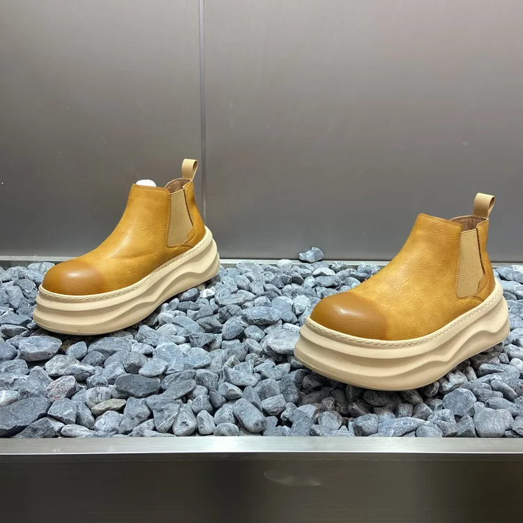 英伦风马丁靴男秋冬新皮面时尚短靴男士厚底增高一脚蹬男款大头鞋