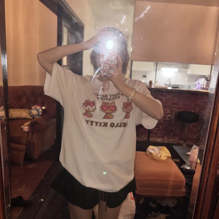 【冲绳限定】Hello Kitty 三只黑皮Kitty短袖 动漫周边