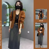 239012+239013高端轻奢法式气质欧货针织开衫牛仔半身裙两件套装