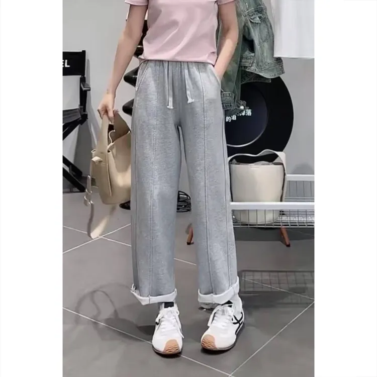 艾塔莉显瘦时尚休闲裤女春季新款梨形身材直筒裤大码胖mm阔腿裤子