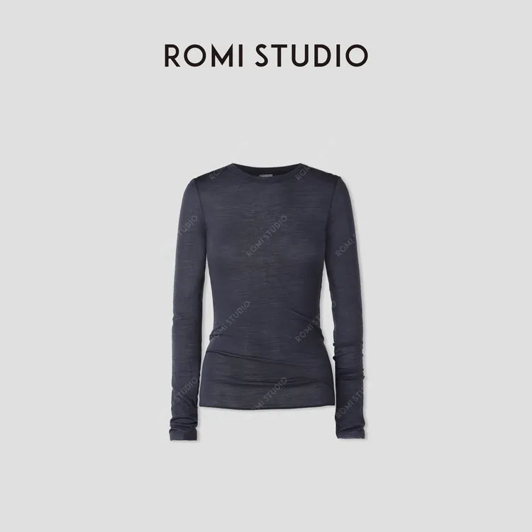 ROMI STUDIO "简约优雅"100%超细绵羊毛卷边针织衫 RWCSSY1936