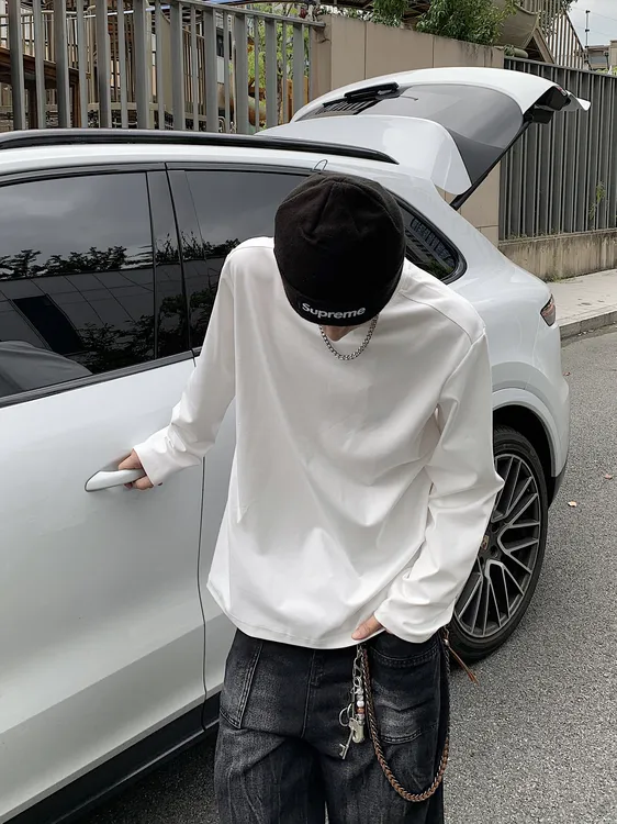 240g纯色正肩运动休闲圆领T恤简约百搭宽松春秋长袖