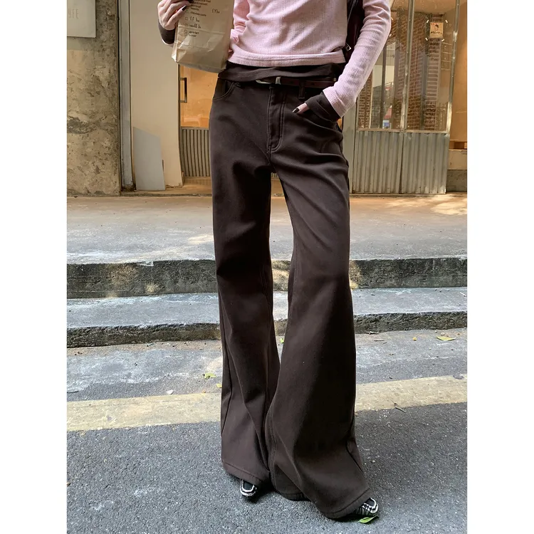 【超绝比例】冬季复古美拉德中腰微喇百搭时尚显瘦牛仔裤123-310