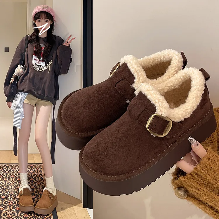 新款包头勃肯棉鞋女2025冬季保暖加绒雪地靴ins潮外厚底毛毛拖鞋
