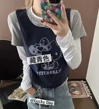 小雅姐姐 韩系可爱猫咪印花假三件叠穿长袖上衣KE86