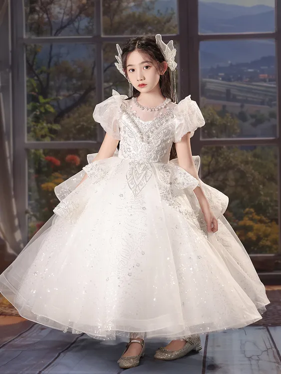 儿童礼服女童主持人花童婚纱小众轻奢女孩钢琴演奏生日公主裙高端