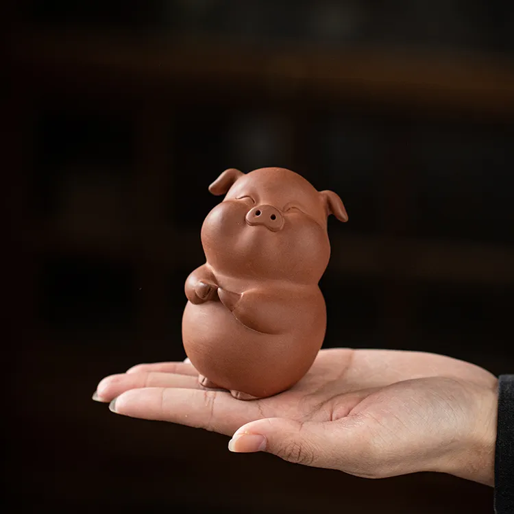 紫砂茶宠摆件可爱小猪精品可养生肖猪茶玩茶台茶桌面装饰茶具配件