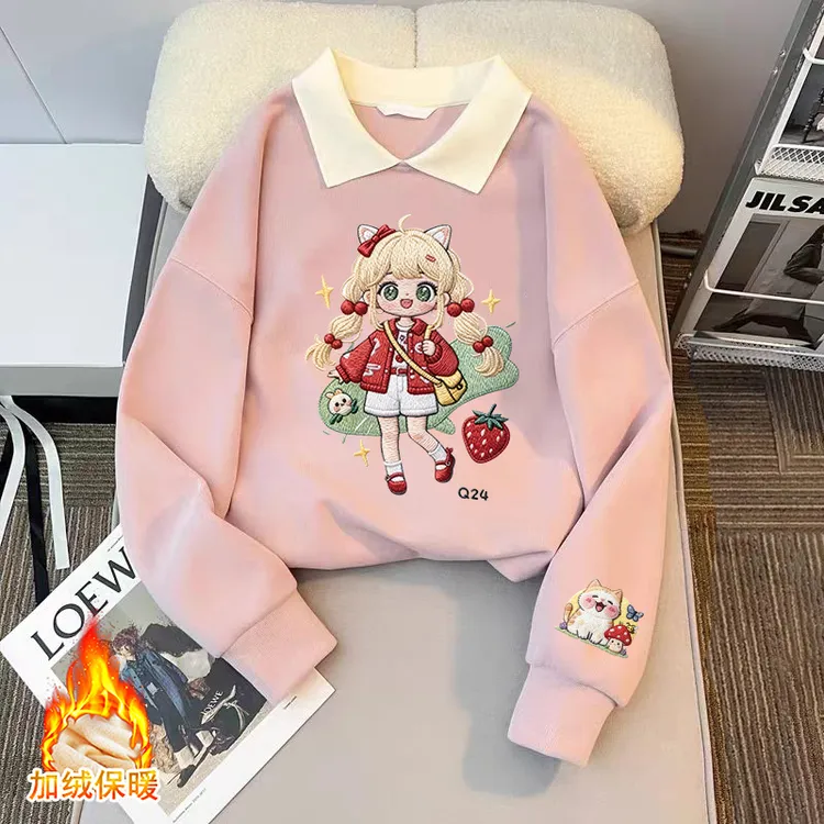 女童秋冬女宝翻领卫衣洋气休闲时尚童装潮流2025新款印花儿童上衣