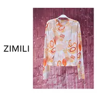 【程二女装】2025轻薄杏仁黄时尚印花圆领轻薄冰丝上衣7252