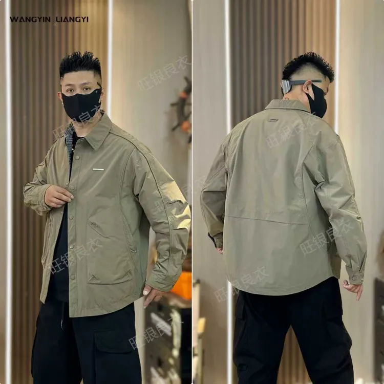 双面穿单排扣翻领男士秋季夹克工装春秋日系外套常规时尚款休闲风