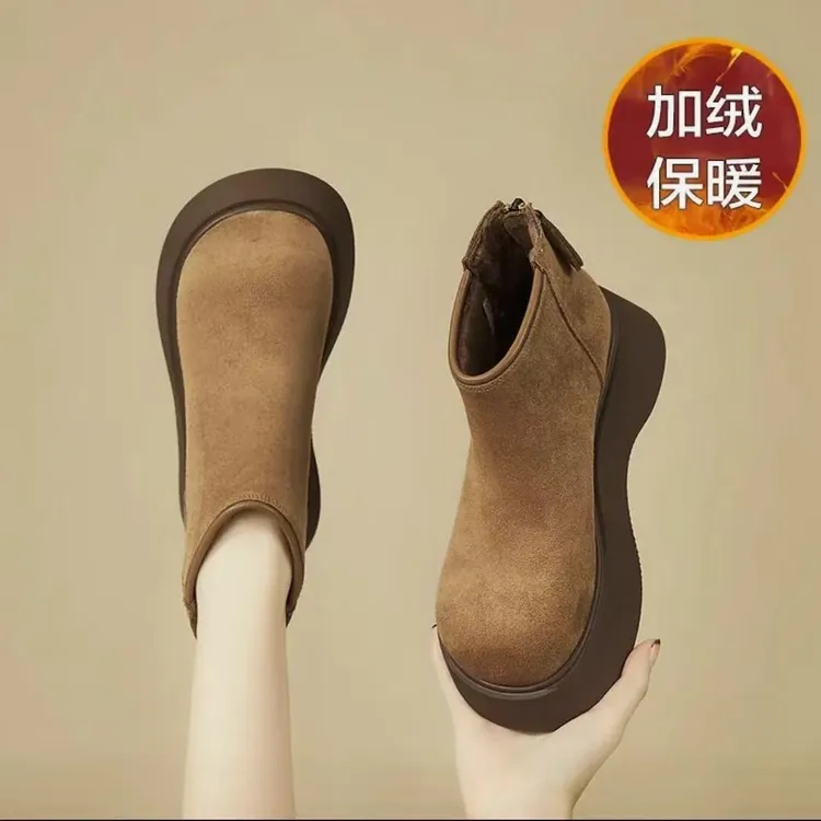 厚底博肯短靴女款2025秋冬复古气质加绒英伦风马丁靴女