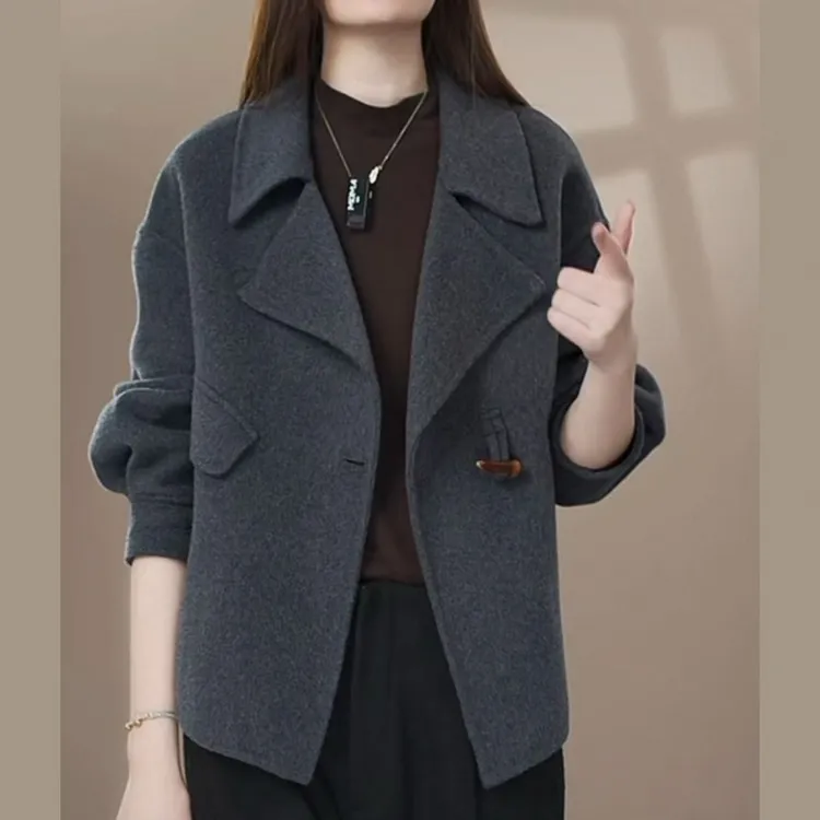 新款洋气冬季加厚休闲短款双面呢子大衣秋冬